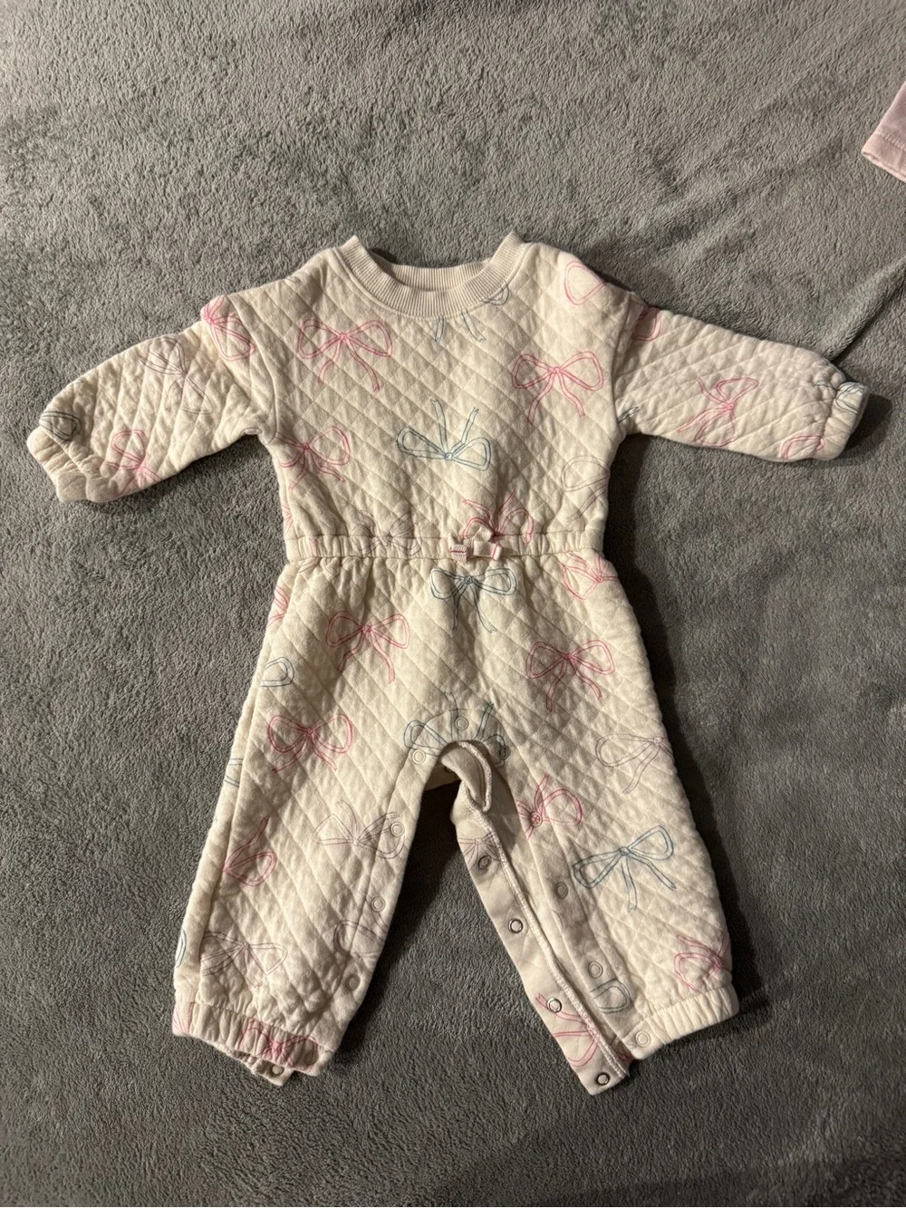 Carter's Quilted Cream Footed One-Piece with Pink & Blue Bow Pattern